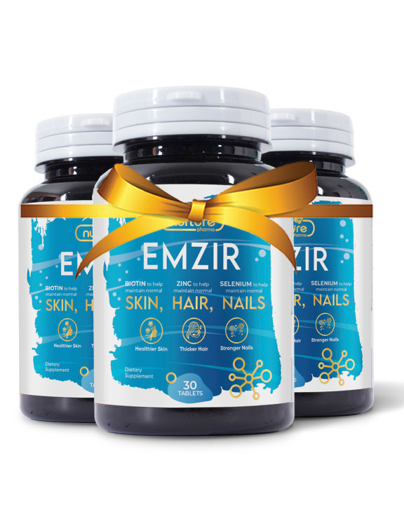 Emzir HNS By Nurture Pharma Skin, Hair & Nails Tablets| Biotin, Zinc Selenium