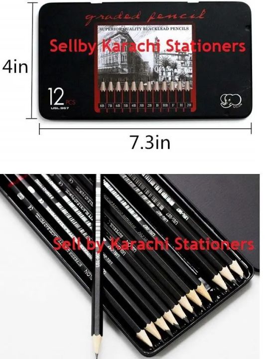 Professional Sketch and Drawing pencils set,Art Pencil 12-Count(8B-2H) Drawing/Sketching Pencil Set of 12 in Metal Box