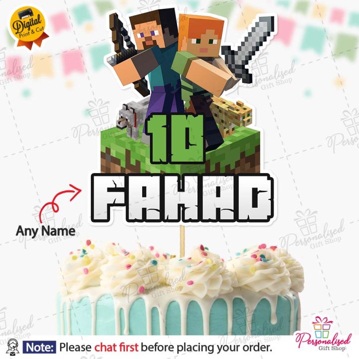 Minecraft Theme PERSONALISED Digital Cake Topper for Boy or Girl 1st Birthday Party Celebration, Cake Decoration & Perfect Birthday gift