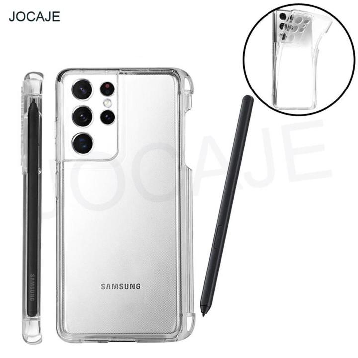 For Samsung S21 Ultra S Pen Slot Phone Case soft TPU clear Shockproof back cover For Galaxy S21 Ultra SM-G998 Stylus Pen Socket