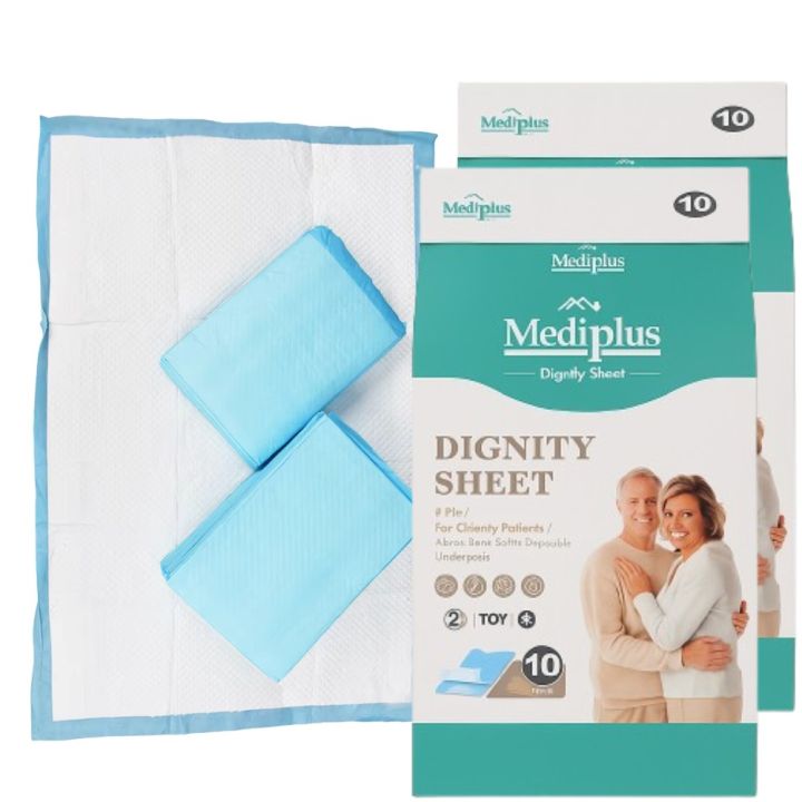 Pack of 2 Mediplus Dignity Sheet Underpad 10Pcs – Disposable Adult Bed Pads for Patient, Elderly, Hospital, Home Care, Incontinence, Leak-Proof, Soft Non-Woven, 60x90cm, Absorbent Nursing Pads for Bedridden & Senior Hygiene Protection