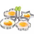 Fried Egg Mold, Pack of 4 Stainless Steel Egg Ring Egg Shaper Pancake Mold Heart/Round/Star/Flower Shapes. 