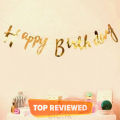 Fancy Golden Happy Birthday Buntings Banner With Fairy Light , Confity & Latex balloons With Golden Ribbon Roll. 