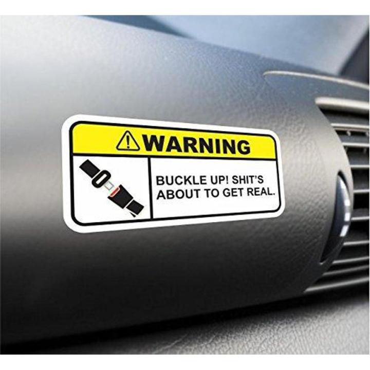 (2X) Funny Buckle Up Warning Sticker Set Vinyl Decal For Car Truck SUV Dashboard