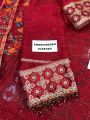 Embroidered Chiffon Dress With Chiffon Embroidered Dupatta in red. 