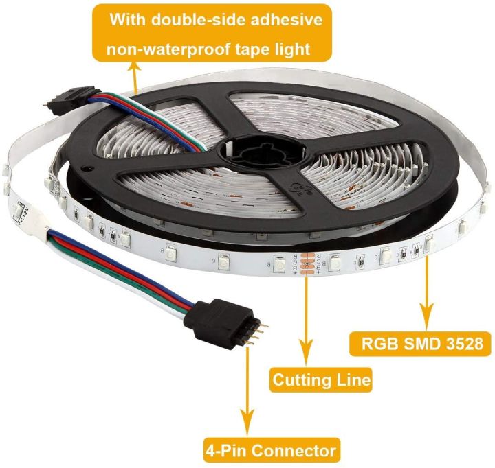 Techmanistan%205M%20Waterproof%20LED%20Strip%20Lights%20-%2012v%20With%20Remoter%20Control%20&%20Adapter%20-%20Multicolor,%20Led%20Strip%20Lights%20with%20Remote%20Bedroom%20-%2016.4ft/5M%20Waterproof%20Led%20Light%20Strips,%20RGB%20LED%20Strip%20Light%20-%20Image%204