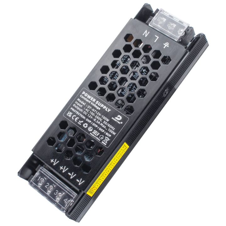 DUSKTEC LED Driver 12V 100W LED Transformer, Slim LED Power Supply 8.33A, AC 240V to 12V DC Constant Voltage Adapter, for LED Strip Light Cabinet Lights G4 MR11 MR16 LED Bulbs