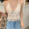 Cotton Tank Top Underwear Embroidered Hollow Out Cropped Tank Tassel Knitted Bra for Beachwear Yoga Apparel Ladies Fashion Boho Style Casual Wear Summer. 