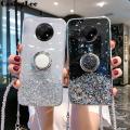 Casinglee for Huawei Y9A case Shiny Ring Glitter Soft Transparent Holder Stand Back cover with String for Huawei Y9A Phone cases cover Stars Moon Girls. 