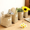 Small Storage Sack Stripe Dot Hanging bag Sundries storage basket jute cloth bag Flower Pot Cosmetic Bag Home Decor 14*12.5cm. 
