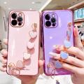 For iPhone 12 Pro Max Back Cover with 3D Love Heart Wristband Chain Fashion Bracelet Shiny Plating Phone Case Soft Silicone Bumper Protective Cover. 