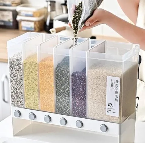 Convertable Rack For Rice 10KG Wall Mounted Divided Rice Dispenser Cereal Storage Tank 6 Moisture ...