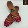 Women's Red Velvet Khussa with Pearl Work, Fancy Pakistani Shoes, Ethnic Footwear, Red Pakistani Punjabi Jutti. 