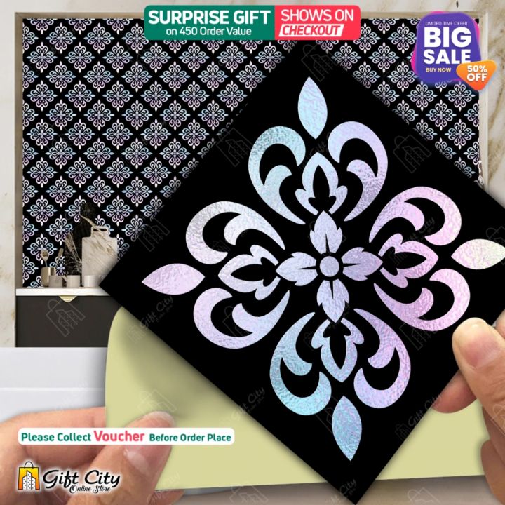 Gift%20City%20Presents%20Flower%20Silver%20Foil%20Tile%20Stickers%20Multiple%20Quantity%20-%2012x12%20cm%20Pattern%20Design%20Wall%20Decorative%20Bathroom,%20Kitchen%20Sticker%20Wall%20Wallpaper%20Border%20Decoration%20-%20Image%202