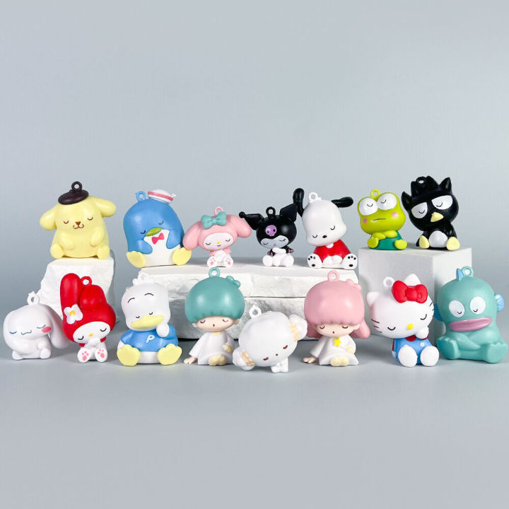 Sanrio Anime Handmade Melody Kuromi Katie Cat Shoulder Sleep Doll Model Pendant Blind Box Twist
