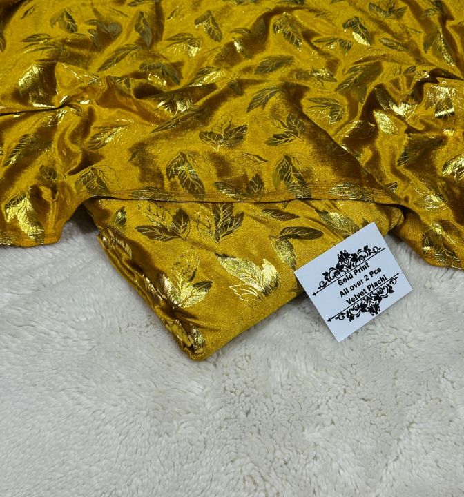🌟 Original Gold Printed Premium Velvet 2-Piece – Stretchable High ...
