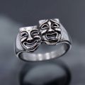 Tragedy Comedy Theater Mask Ring Smile Cry Face Wide Statement Ring Jewelry Fashion ​Stackable Finger Ring ​Bands. 