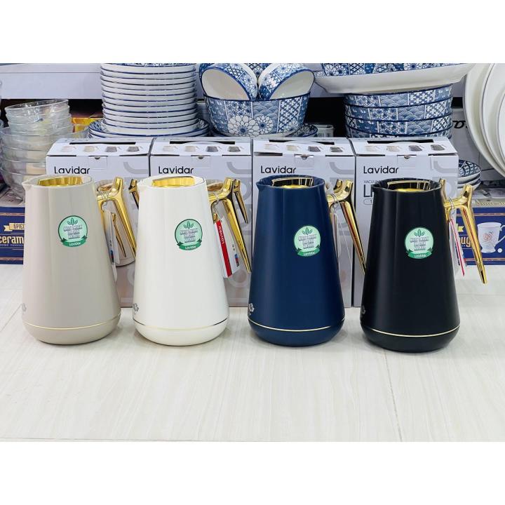 Lavidar Thermos Flask 1 Litre Fancy Design (LP9) Inside Glass Gold Handle and Lid