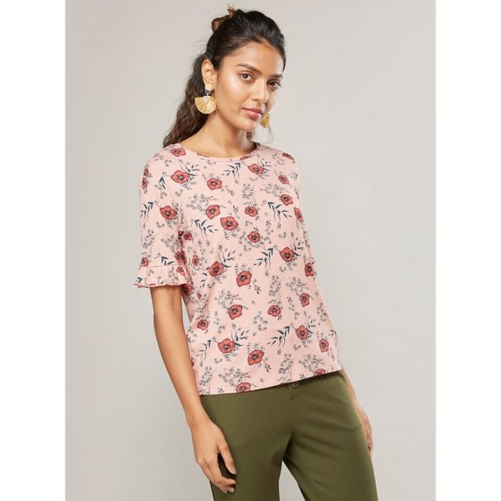 Blouses Officewear Short Sleeve Round Neck Blouse Floral Print Top
