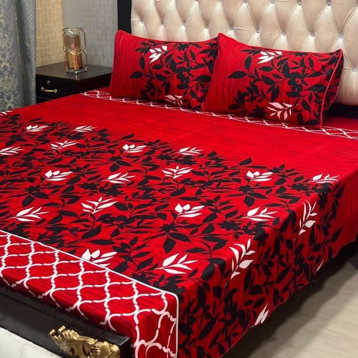 High Quality Fine Cotton Bedsheet 3 Piece Set Double Bed Printed 3D Crystal Cotton King Size Bedsheet