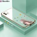 Jizetin (Free Lanyard) for Realme C11 2021 / C20 / C20A Back Cover Butterfly Girl Luxury 6D Plating Case Side Pattern Soft Silicone Square Phone Cases. 