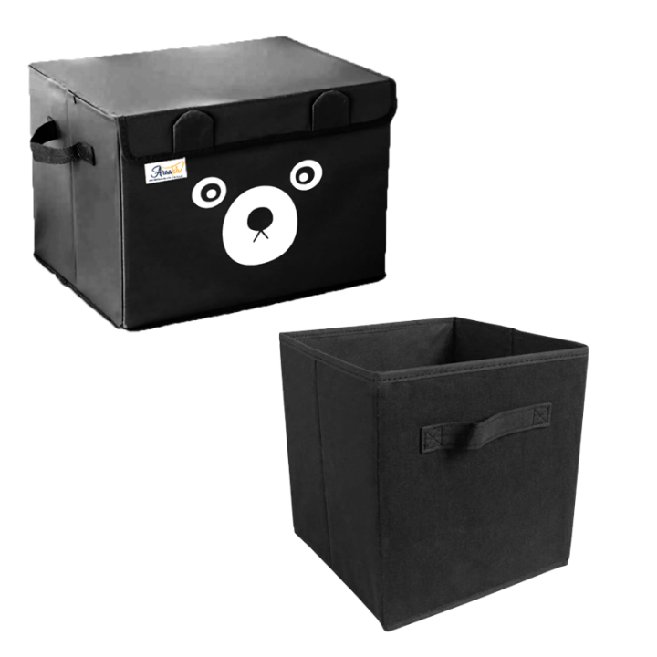 Pack%20of%202%20-%20Foldable%20Kids%20Toy%20Storage%20Basket%20Bin%20Set%201%20Pc%20Panda%20Cartoon%20Basket%20and%201%20Pc%20Cube%20basket%20-%20Image%202