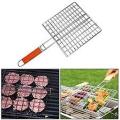 Top Selling BBQ Barbecue Grill Basket Premium Stainless Steel Wooden Handle Wire Net For outdoor Cooking. 