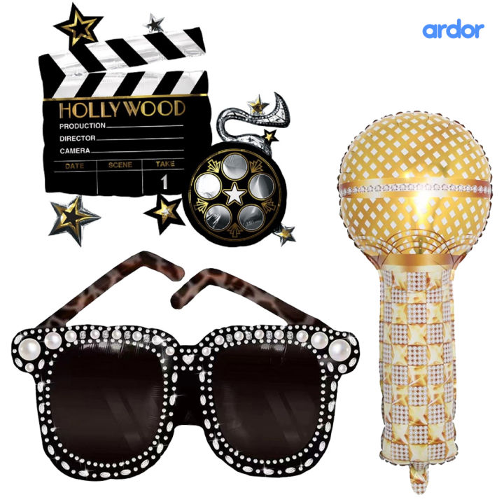 Movie_Production_Accessories Foil Balloon Collection, Radio Microphone, Glasses, Hollywood Film Balloons, Reel & Clapboard, Camera Action For Birthday, Wedding, Events Party Decoration, Tiktoker, Blogger, Blog, Vlogger, Youtuber, Prop Balloons