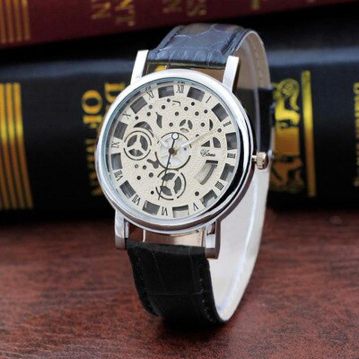 Silver Skeleton Wrist Watch Stylish Sports Bracelet Waterproof Hand Watch Black Leather Strap Silver Transparent Watch For Men Women Girls Boys Ladies Classic Unique Hollow Out Quartz Casual Slim Dress Sport Wrist Strap In Different Styles For Onli
