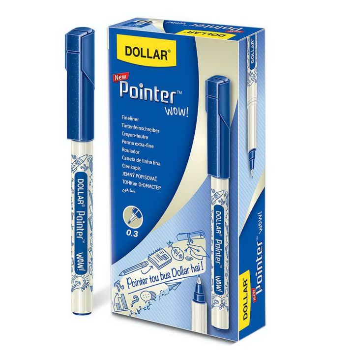 Dollar Pointer wow 0.3mm (Pack of 10) Assorted Colors Pouch Pack - Dollar Fineliner Pen - Pointer pen - Dollar Pens - Pointers