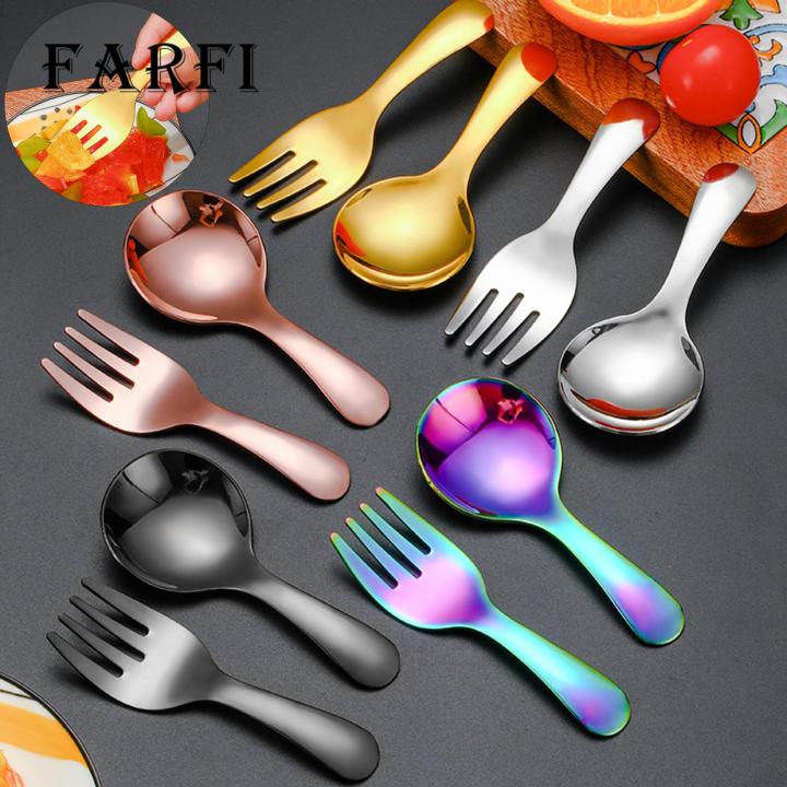 Stainless Steel Fork Spoon Set Mini Stainless Steel Baby Spoon Fork Set for Dessert Tea Soup Kitchen Utensils Polished Cutlery Set