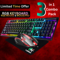 RGB Gaming Keyboard -  Mouse & Mousepad 3 in 1 Combo - 7 Colour Wired RGB Mouse and Keyboard Set - USB Wired Pack For PC & Laptop -  Black. 