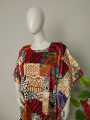 Printed Scoop Neck Short Satin Silk 41" Caftan, Women Night Dress. 