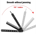 "Folding Butterfly Comb – Balisong Training Knife Style Foldable Pocket Comb – Portable EDC Fidget Comb for Hair Styling and Tricks". 