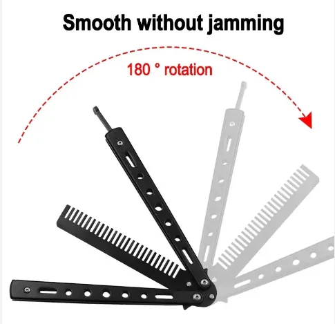 "Folding%20Butterfly%20Comb%20%E2%80%93%20Balisong%20Training%20Knife%20Style%20Foldable%20Pocket%20Comb%20%E2%80%93%20Portable%20EDC%20Fidget%20Comb%20for%20Hair%20Styling%20and%20Tricks"%20-%20Image%203