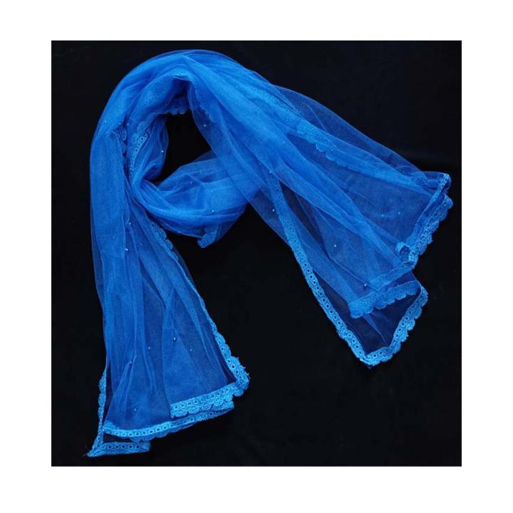 FIROZI COLOR CASUAL NET DUPATTA FOR GIRLS AND WOMAN USE TOO ( DECORATED WITH SAME COLORED COTTON LACE AND BEADS )
