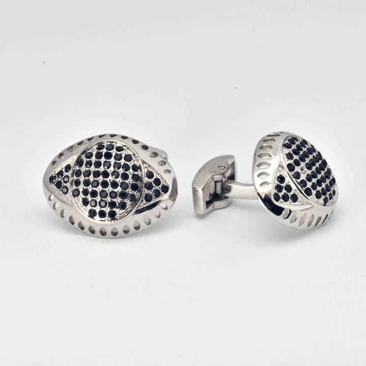 Leena Impex Silver Cufflinks with Black Diamonds