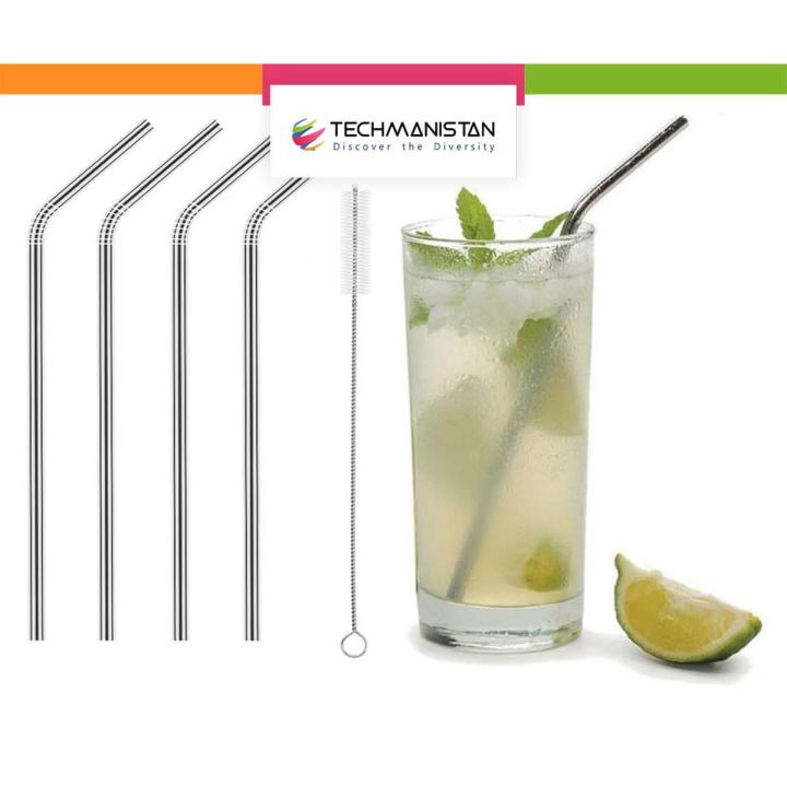 Techmanistan Stainless Steel Reusable Drinking Straws With Cleaning Brush