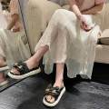 Flat Slippers Bow Tie Shoes Slip on Sandals for Streets Traveling Bathroom 38 39 Black. 