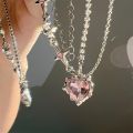 Fashion Peach Heart Water Drop Pendant Necklaces Pink Crystal Sweet Cool Egirl Clavicle Chain Aesthetic Jewelry Y2K Accessories. 