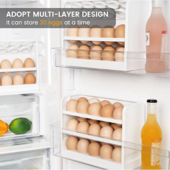 30 Grid Egg Holder For Refrigerator, 3-Layer Egg Storage Container Plastic, Egg Organizer For Kitchen Fridge And Table (White)