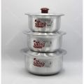 Pot Set Aluminium With Metal Finish 3 Pieces Baby Degchi Set Bowl pot with Lid Cover Stock Donga 3 Piece Set with Lids Kitchenware Pot Silver Steel. 