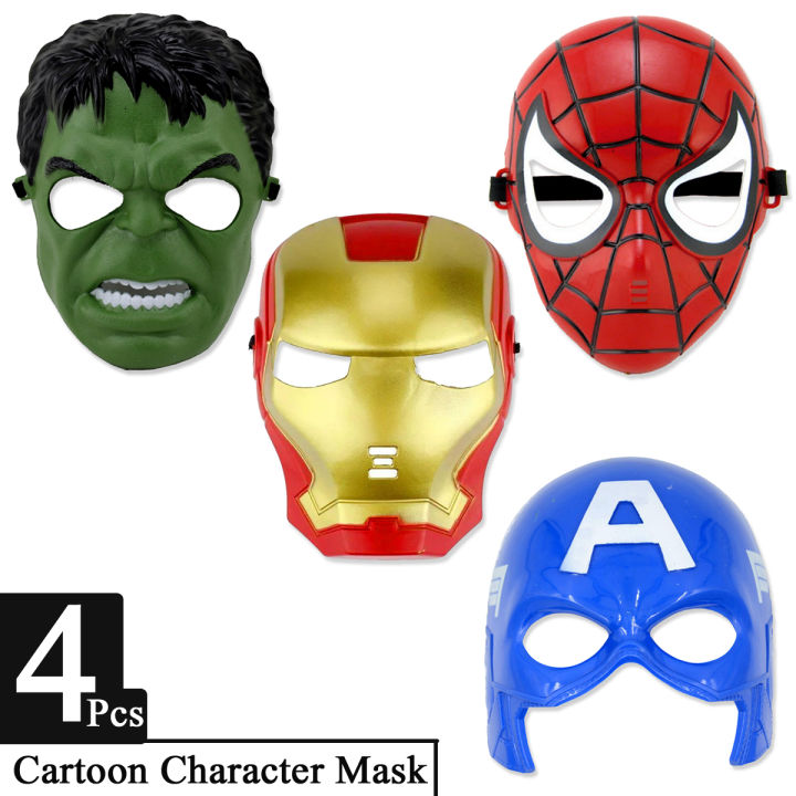 4 Pcs Set - Hulk Spiderman Ironman Captain America Plastic Cartoon Character Mask Toys For Kids Boys Girls Fun Party Playing Prank Face Mask Toy