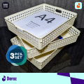 Italian Multipurpose PACK OF 3 Rectangular Storage Baskets with Handles For Home, Wardrobe, Kitchen, Office, Classroom - Premium Quality Plastic Drop-Resistant Organizer Bin - Flat Desk Tray Fits A4 Size Papers, Letters, Books, Files - Decent Colors Range. 