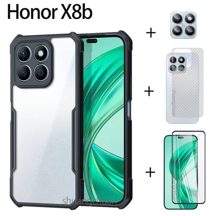 4in1 For Honor X8b case Full screen cover tempered glass film+Camera lens Film+back film +Shockproof Phone Case Cover