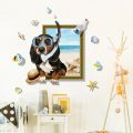furniture and decoration Miico Creative 3D Cartoon Summer Diving Dog Frame PVC Removable Home Room Decorative Wall Floor Decor Sticker. 