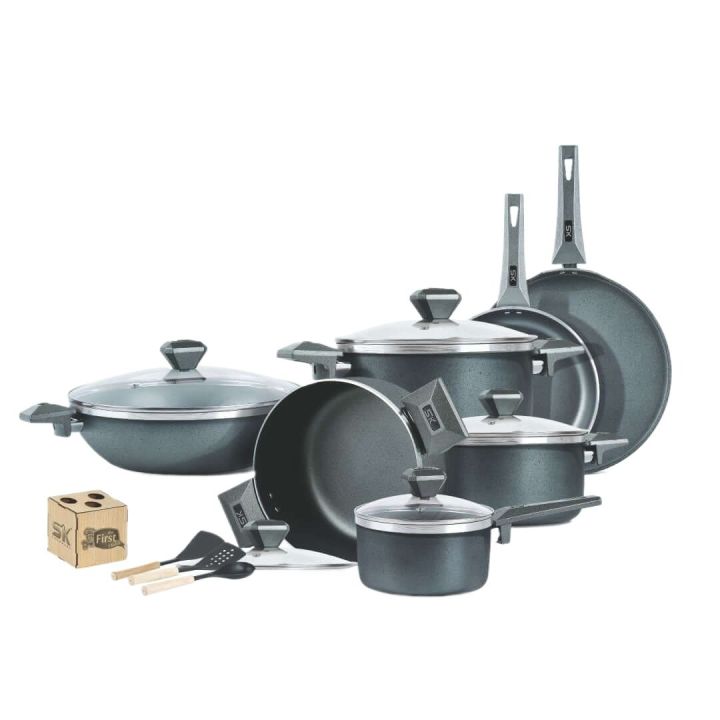 17-Piece Non-Stick Daffodil Cookware Gift Set – Heavy Gauge Aluminum, Glass Lids, Fat-Free Cooking