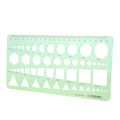 Green Plastic Circles Squares Hexagons Geometric Template Ruler 0-20cm. 