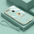 For OPPO A5s Back Cover with Lanyard Luxury Shiny Plating Maple Leaf Camera Lens Protection Square Edge Bumper Soft Silicone Protective Phone Case. 