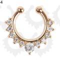 Women's Fashion Punk Rhinestone Inlaid U-shaped Fake Septum Clicker Nose Rings. 